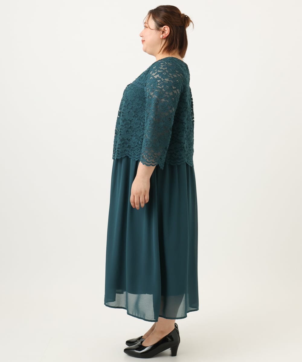 OLEJA03189 eur3(エウルキューブ) 【大きいサイズ】スカラレースワンピース グリーン(35)