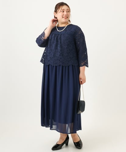 OLEJA03189 eur3 【大きいサイズ】スカラレースワンピース