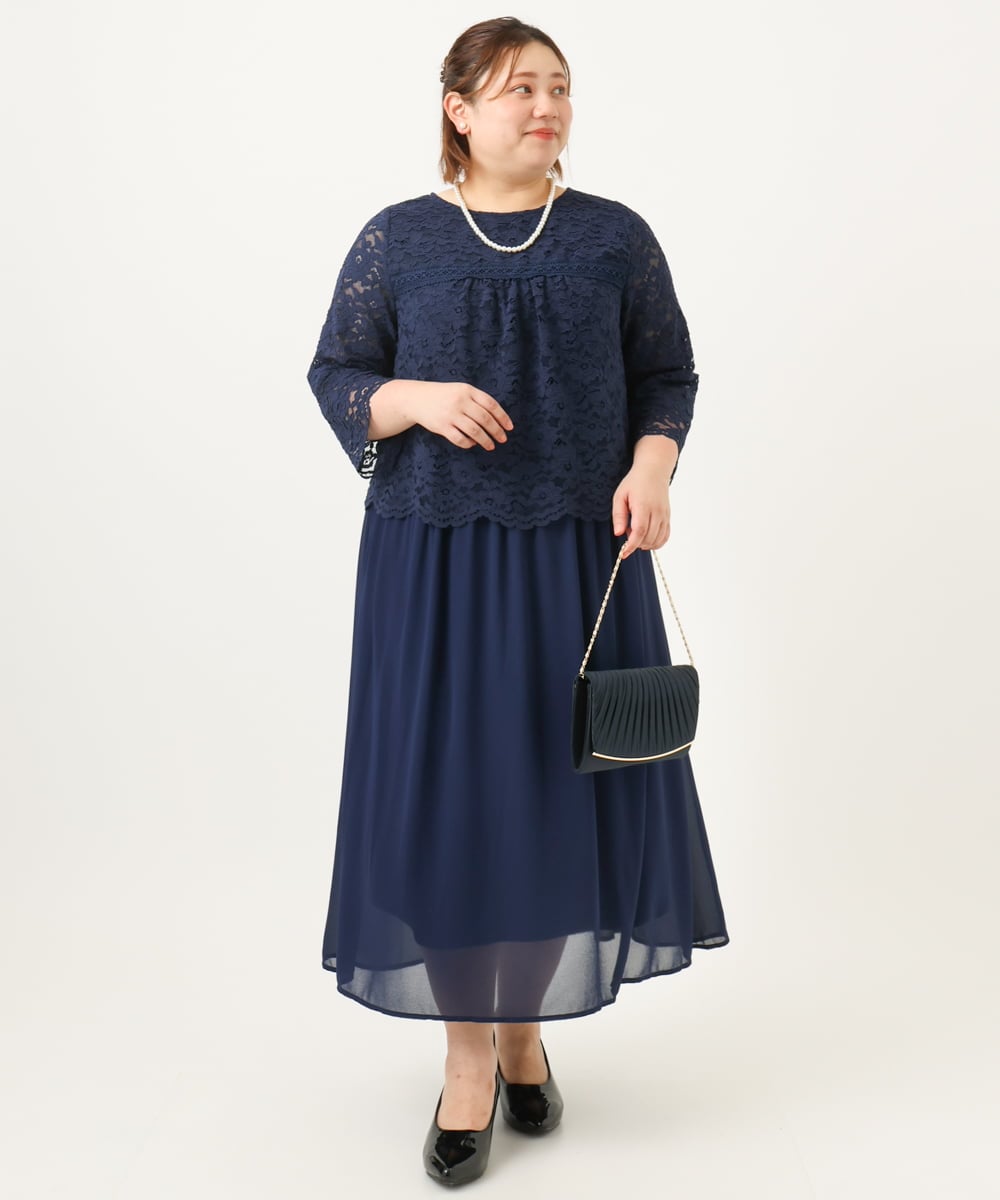 OLEJA03189 eur3(エウルキューブ) 【大きいサイズ】スカラレースワンピース ネイビー(57)