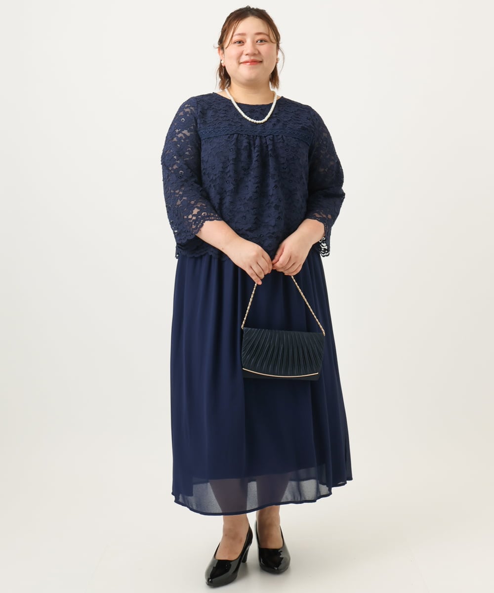 OLEJA03189 eur3(エウルキューブ) 【大きいサイズ】スカラレースワンピース ネイビー(57)