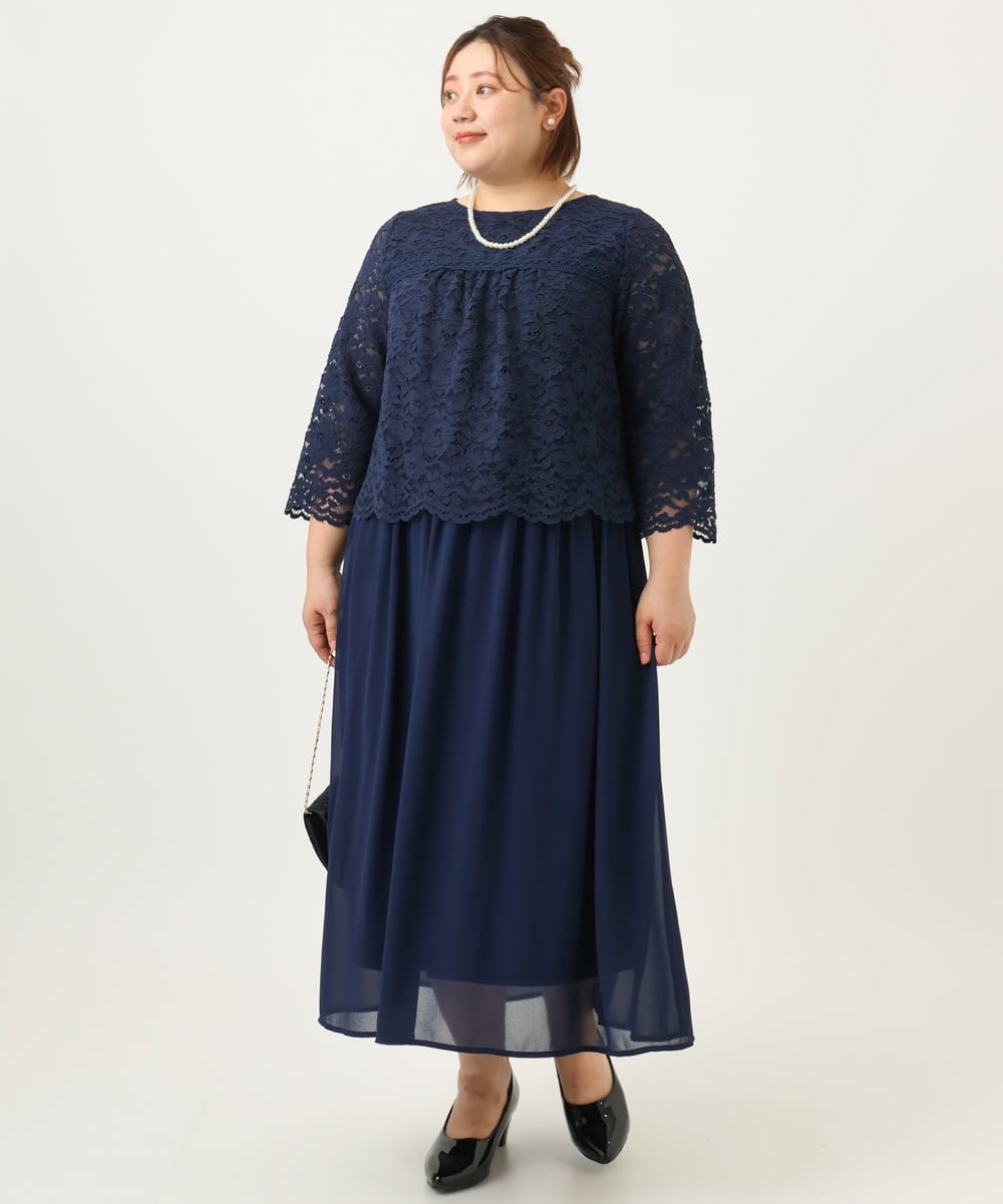 OLEJA03189 eur3(エウルキューブ) 【大きいサイズ】スカラレースワンピース ネイビー(57)