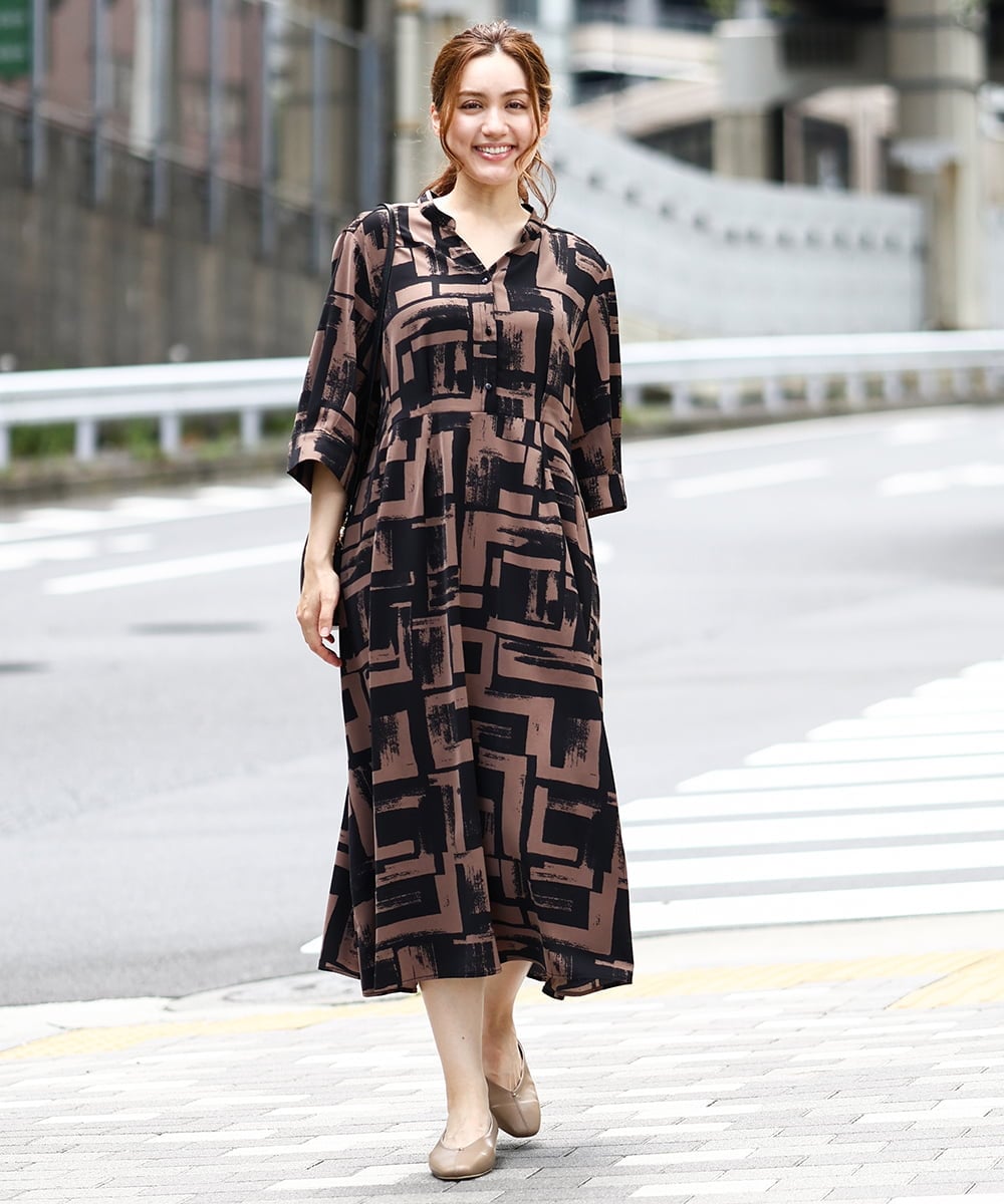 OLEJA11119 eur3(エウルキューブ) 【大きいサイズ/LAVEANGE×eur3】タックワンピース ダークブラウン(87)