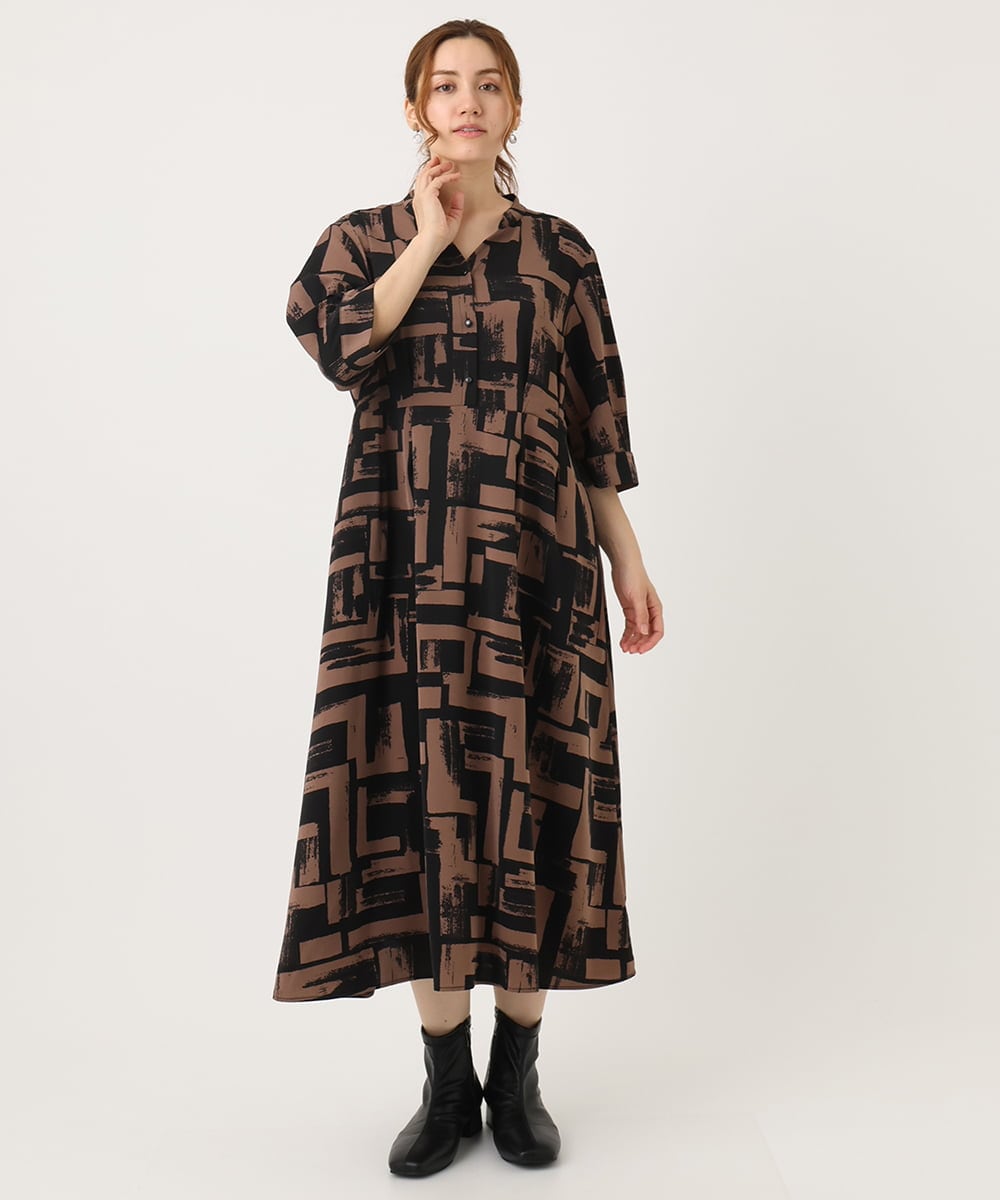 OLEJA11119 eur3(エウルキューブ) 【大きいサイズ/LAVEANGE×eur3】タックワンピース ダークブラウン(87)
