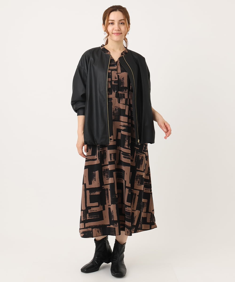 OLEJA11119 eur3(エウルキューブ) 【大きいサイズ/LAVEANGE×eur3】タックワンピース ダークブラウン(87)
