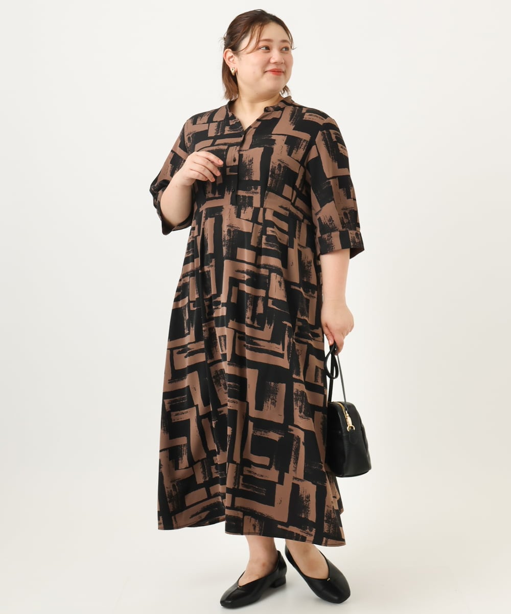 OLEJA11119 eur3(エウルキューブ) 【大きいサイズ/LAVEANGE×eur3】タックワンピース ダークブラウン(87)