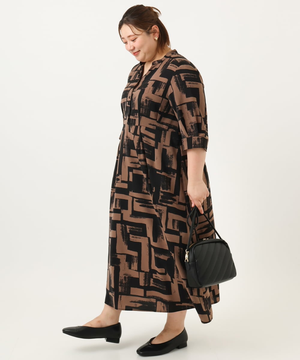 OLEJA11119 eur3(エウルキューブ) 【大きいサイズ/LAVEANGE×eur3】タックワンピース ダークブラウン(87)