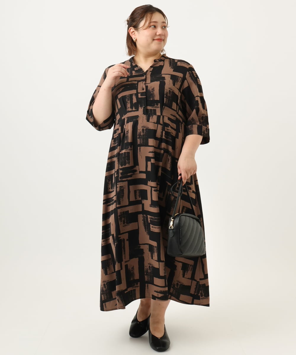 OLEJA11119 eur3(エウルキューブ) 【大きいサイズ/LAVEANGE×eur3】タックワンピース ダークブラウン(87)