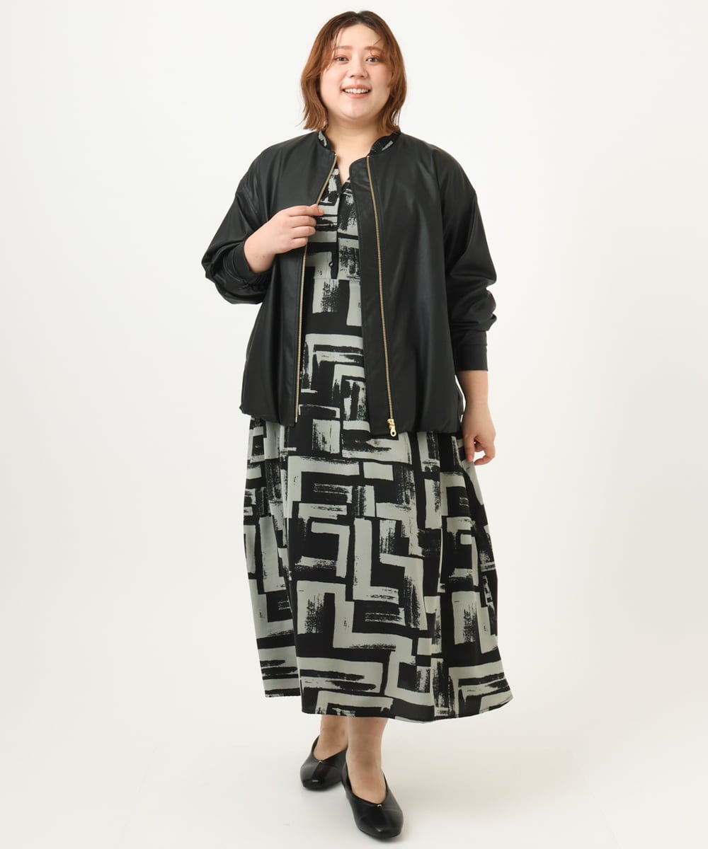OLEJA11119 eur3(エウルキューブ) 【大きいサイズ/LAVEANGE×eur3】タックワンピース グレー(92)