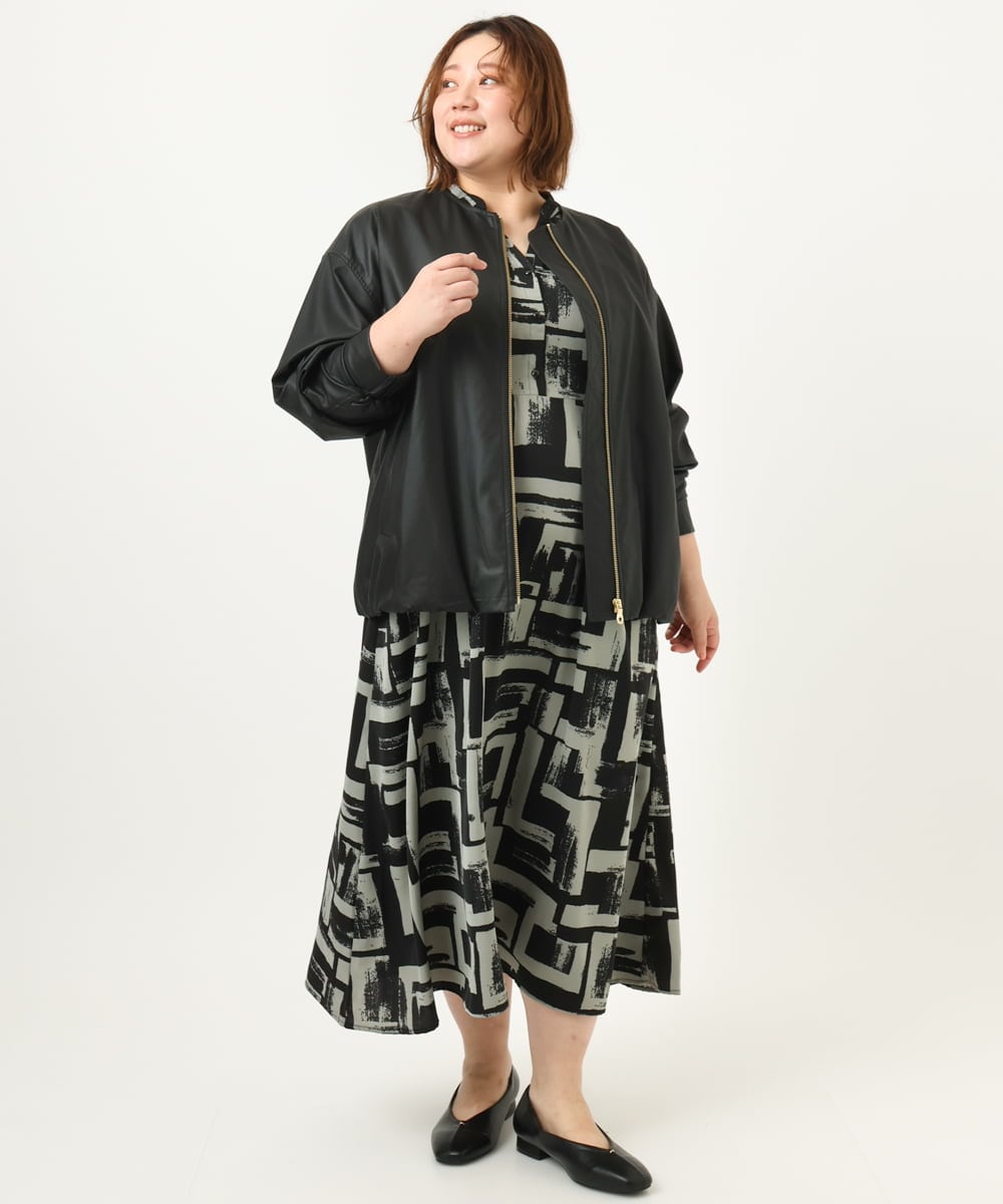 OLEJA11119 eur3(エウルキューブ) 【大きいサイズ/LAVEANGE×eur3】タックワンピース グレー(92)