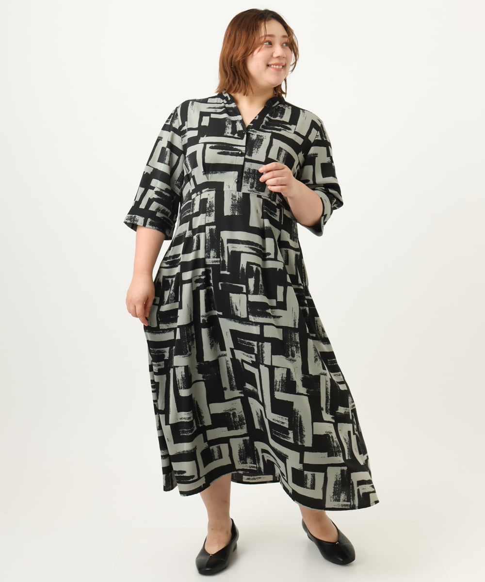 OLEJA11119 eur3(エウルキューブ) 【大きいサイズ/LAVEANGE×eur3】タックワンピース グレー(92)