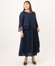 OLEJD01199 eur3(エウルキューブ) 【大きいサイズ】レースプリーツワンピース ネイビー
