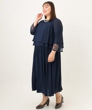 OLEJD01199 eur3(エウルキューブ) 【大きいサイズ】レースプリーツワンピース ネイビー