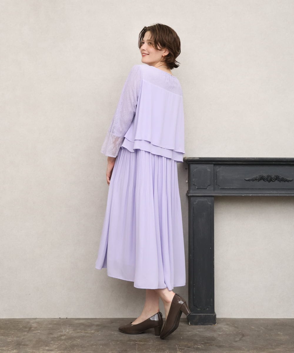 OLEJD01199 eur3(エウルキューブ) 【大きいサイズ】レースプリーツワンピース ラベンダー