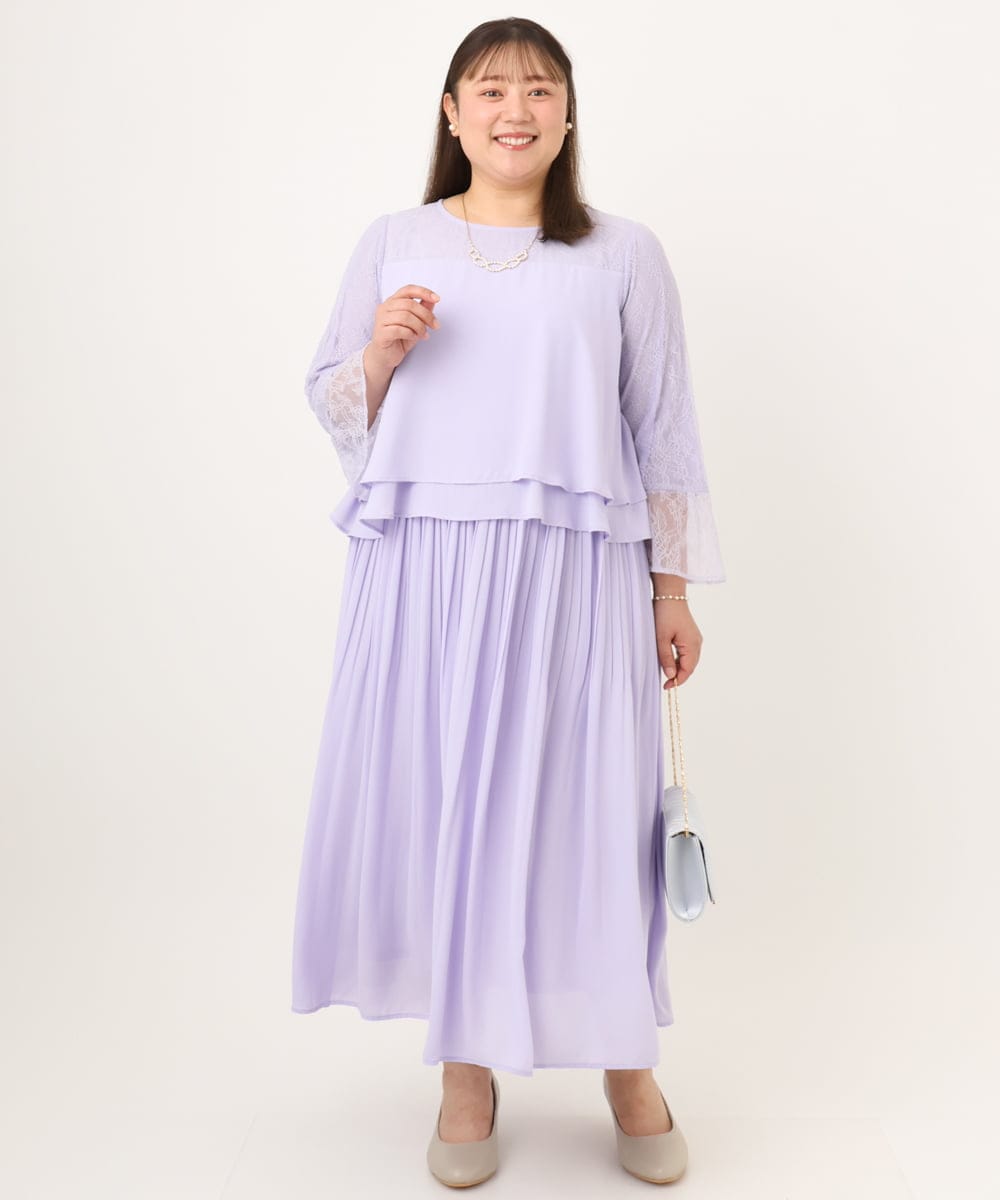 OLEJD01199 eur3(エウルキューブ) 【大きいサイズ】レースプリーツワンピース ラベンダー