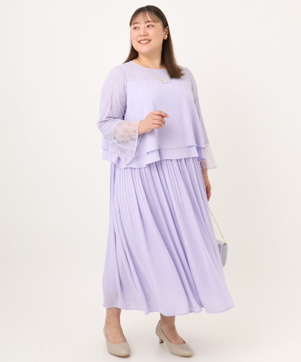 OLEJD01199 eur3(エウルキューブ) 【大きいサイズ】レースプリーツワンピース ラベンダー