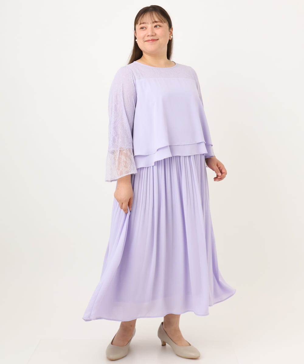 OLEJD01199 eur3(エウルキューブ) 【大きいサイズ】レースプリーツワンピース ラベンダー