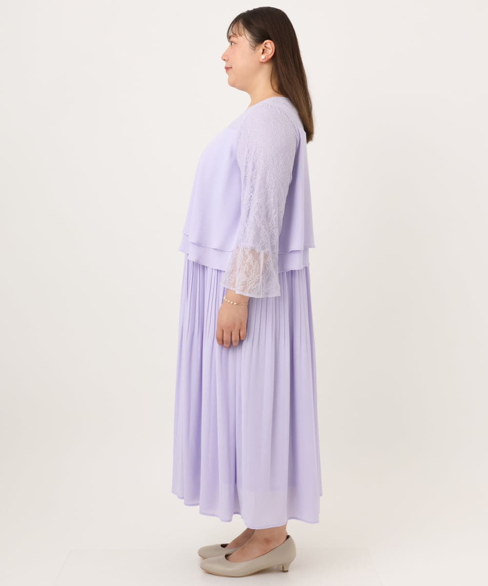 OLEJD01199 eur3(エウルキューブ) 【大きいサイズ】レースプリーツワンピース ラベンダー