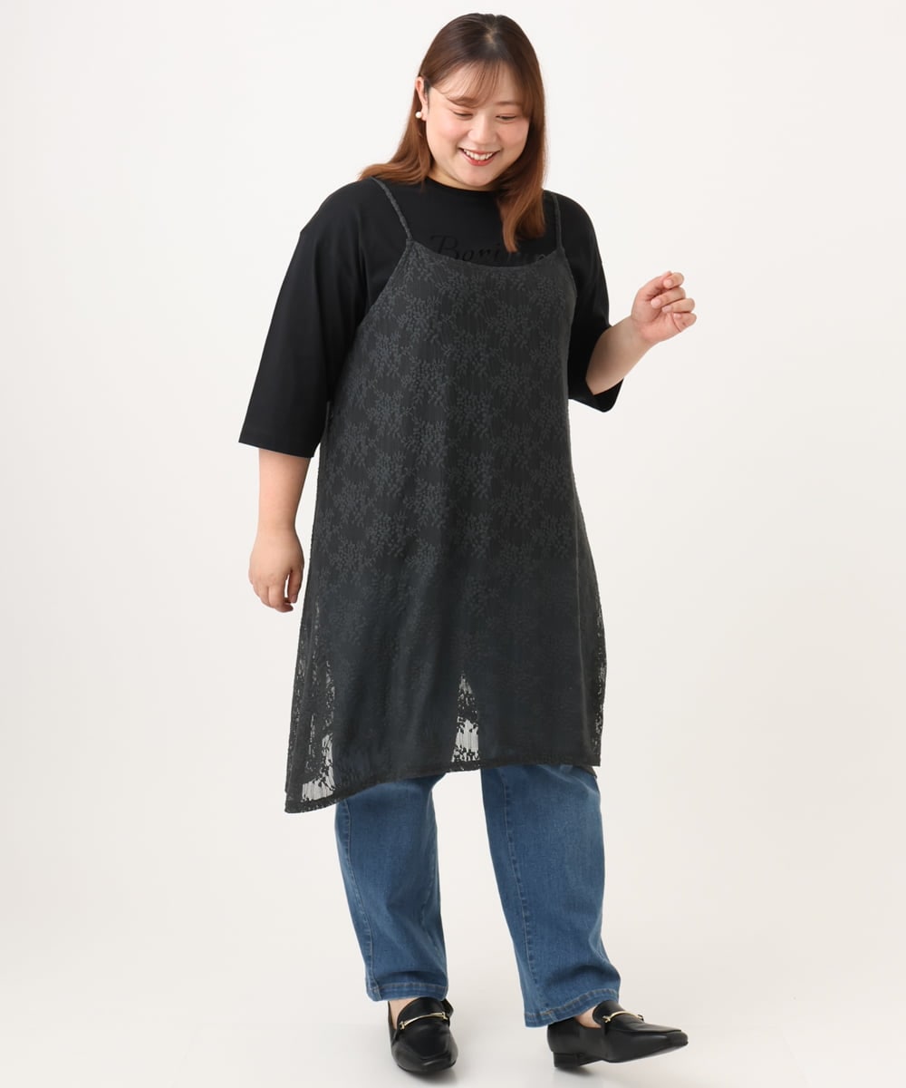 OLEJD02099 eur3(エウルキューブ) 【大きいサイズ】レースキャミワンピース ダークグレー