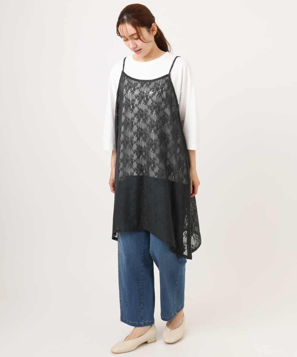 OLEJD02099 eur3(エウルキューブ) 【大きいサイズ】レースキャミワンピース ダークグレー