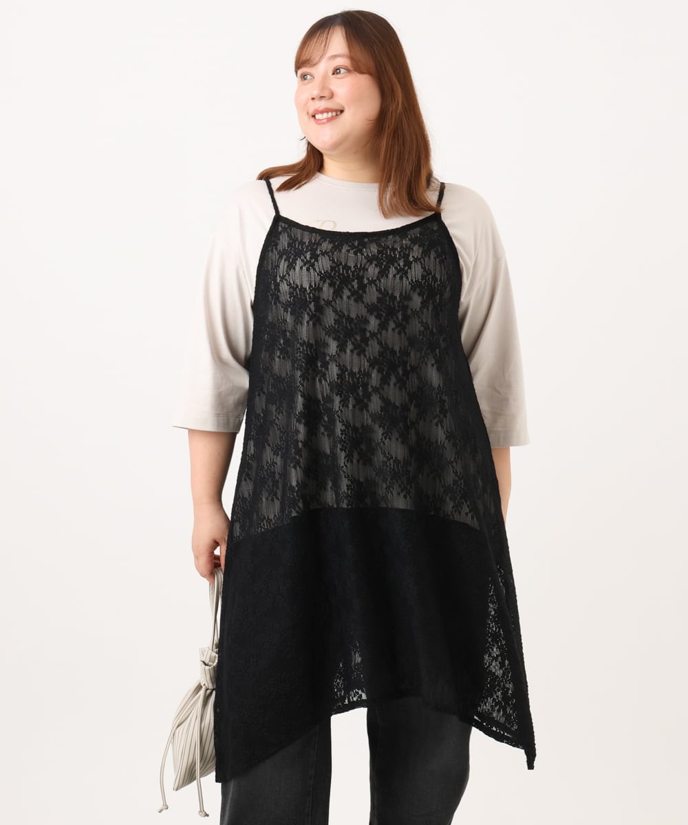 OLEJD02099 eur3(エウルキューブ) 【大きいサイズ】レースキャミワンピース ブラック