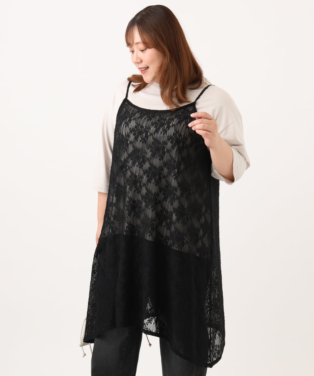 OLEJD02099 eur3(エウルキューブ) 【大きいサイズ】レースキャミワンピース ブラック