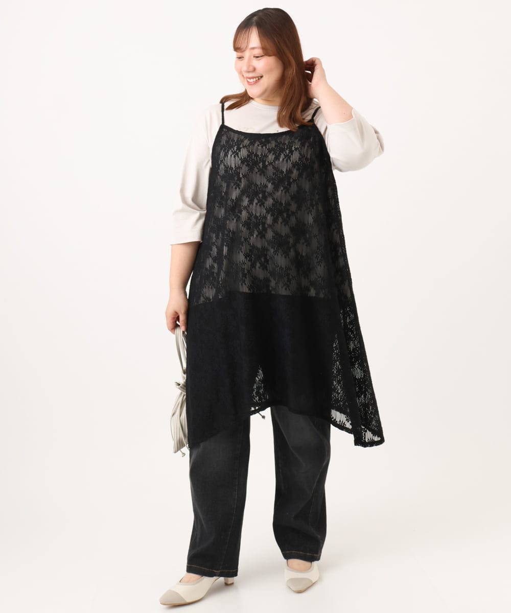 OLEJD02099 eur3(エウルキューブ) 【大きいサイズ】レースキャミワンピース ブラック