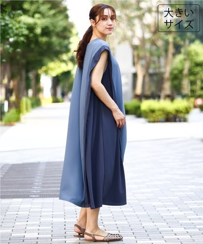 OLEJD04129 eur3 【大きいサイズ/LAVEANGE×eur3】バイカラーノースリーブワンピース