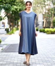OLEJD04129 eur3(エウルキューブ) 【大きいサイズ/LAVEANGE×eur3】バイカラーノースリーブワンピース ブルー