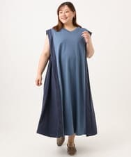 OLEJD04129 eur3(エウルキューブ) 【大きいサイズ/LAVEANGE×eur3】バイカラーノースリーブワンピース ブルー