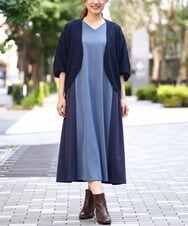 OLEJD04129 eur3(エウルキューブ) 【大きいサイズ/LAVEANGE×eur3】バイカラーノースリーブワンピース ブルー