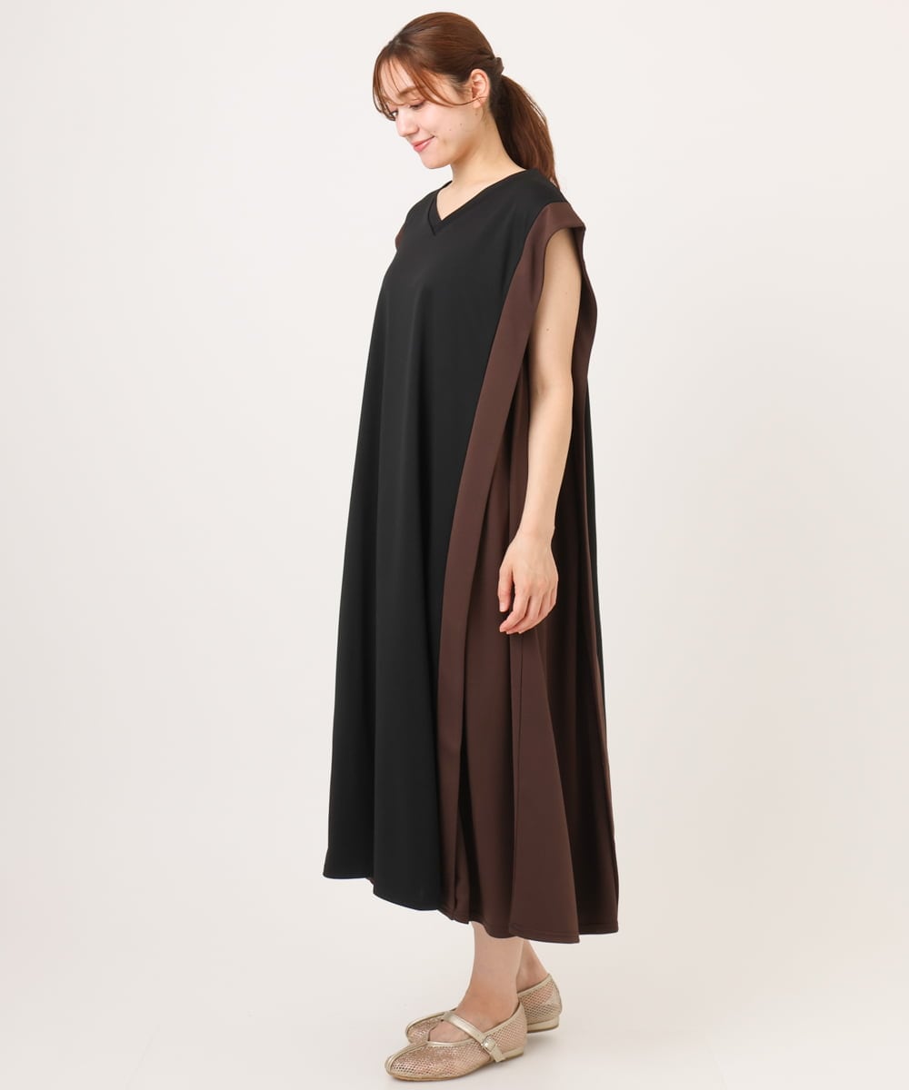 OLEJD04129 eur3(エウルキューブ) 【大きいサイズ/LAVEANGE×eur3】バイカラーノースリーブワンピース ブラック