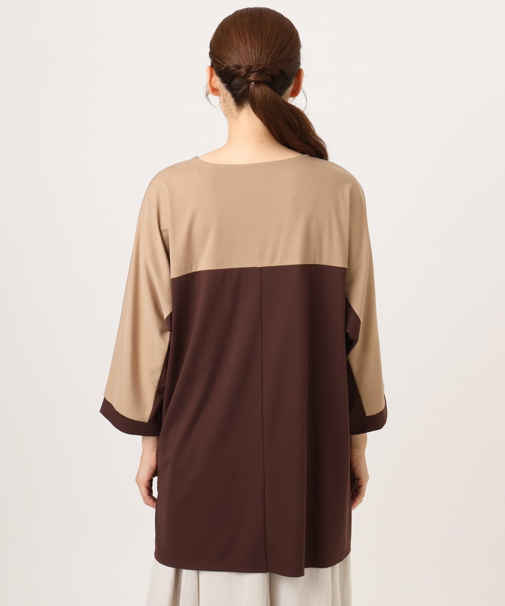 OLEJD11089 eur3(エウルキューブ) 【大きいサイズ】ブロッキングチュニック ダークブラウン