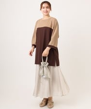 OLEJD11089 eur3(エウルキューブ) 【大きいサイズ】ブロッキングチュニック ダークブラウン