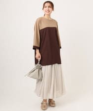 OLEJD11089 eur3(エウルキューブ) 【大きいサイズ】ブロッキングチュニック ダークブラウン