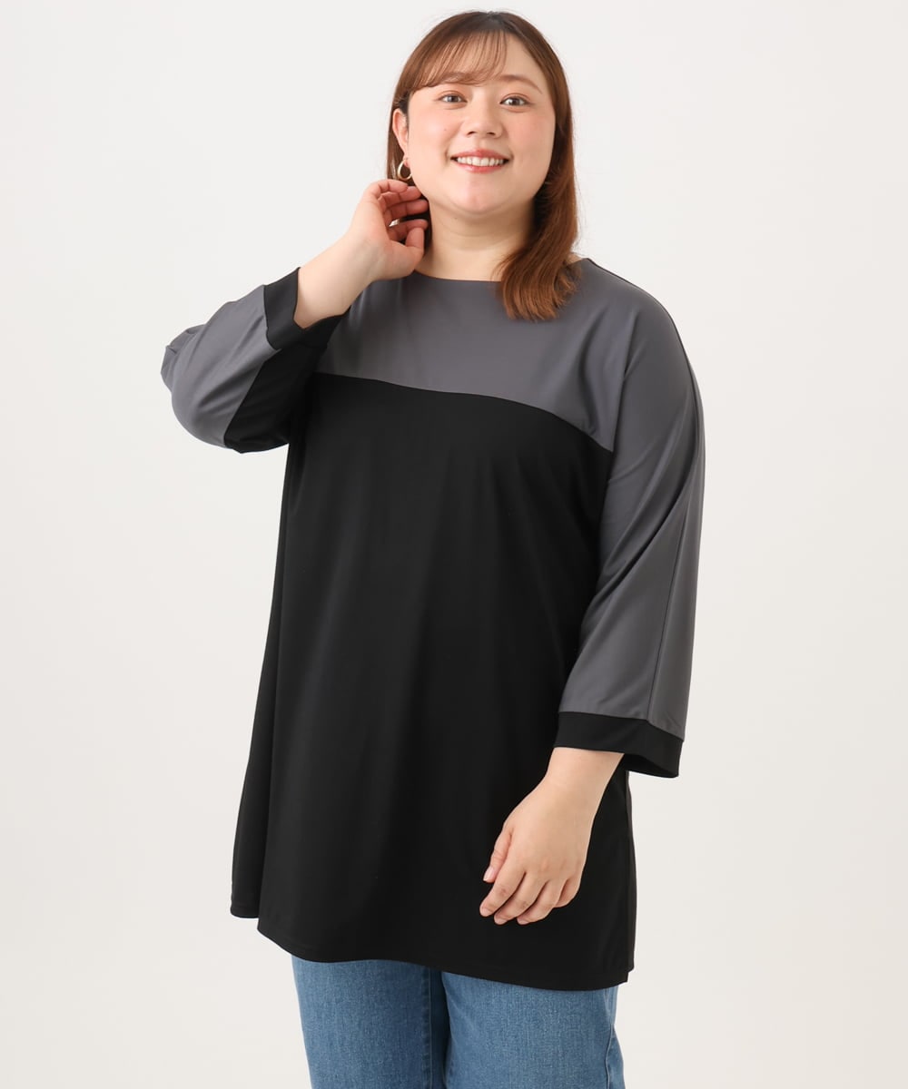 OLEJD11089 eur3(エウルキューブ) 【大きいサイズ】ブロッキングチュニック ブラック