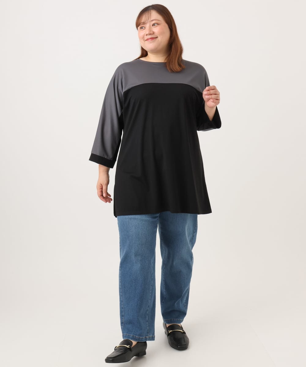 OLEJD11089 eur3(エウルキューブ) 【大きいサイズ】ブロッキングチュニック ブラック