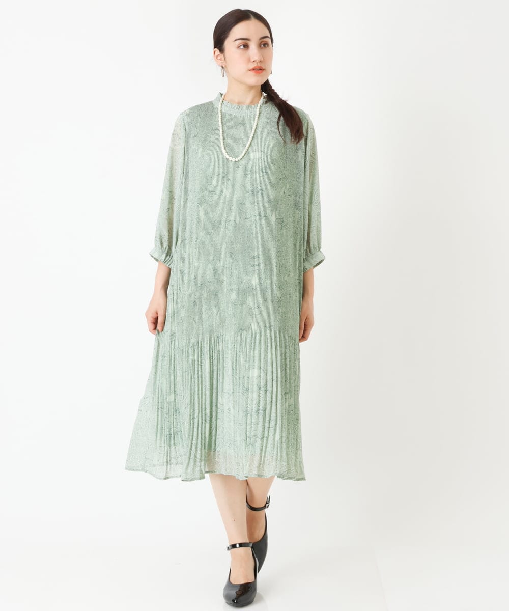 OLEJP03150 eur3(エウルキューブ) 【雑誌掲載】【大きいサイズ/11号サイズあり】アコーディオンプリーツワンピース ライトグリーン(30)