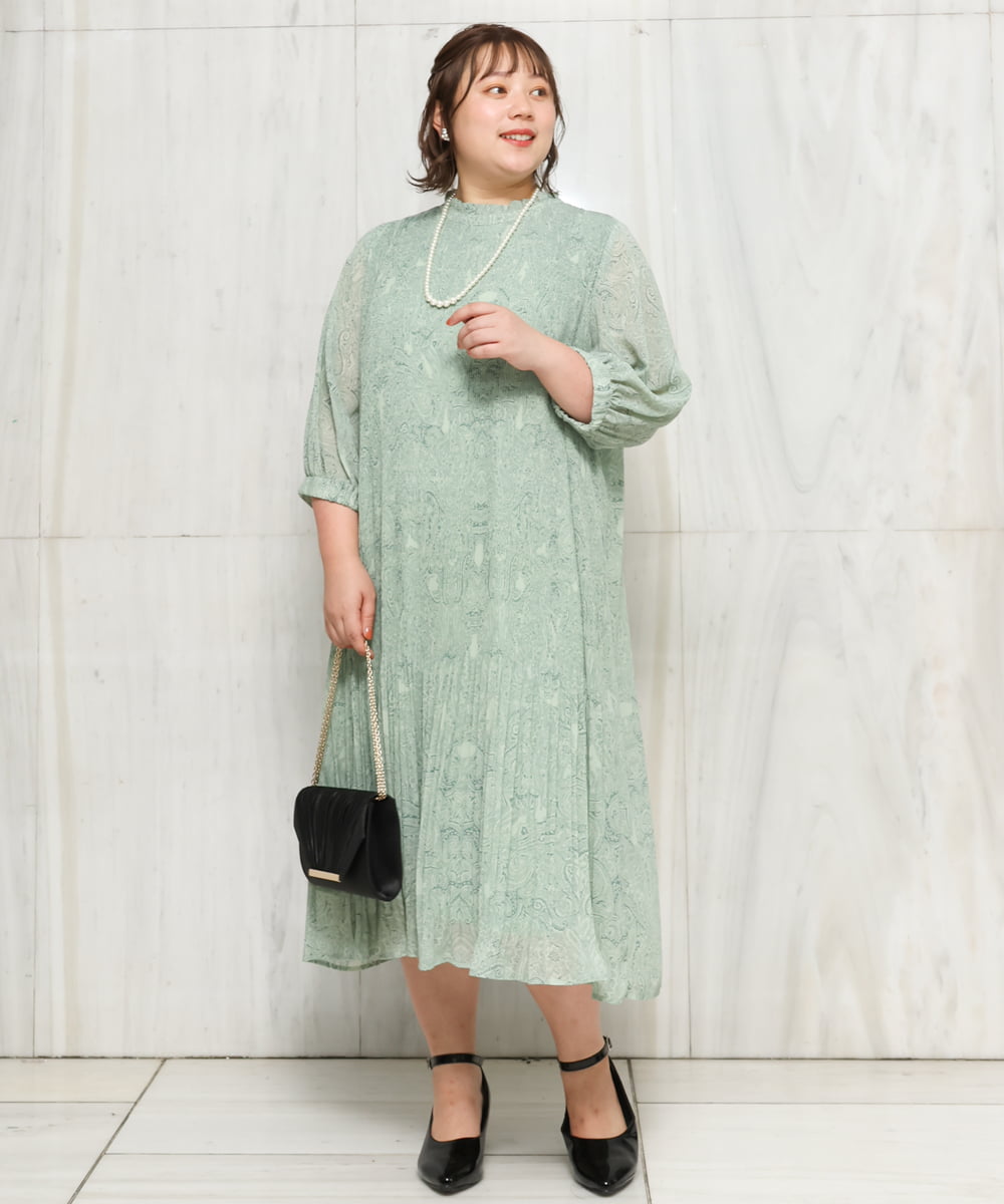 OLEJP03150 eur3(エウルキューブ) 【雑誌掲載】【大きいサイズ/11号サイズあり】アコーディオンプリーツワンピース ライトグリーン(30)