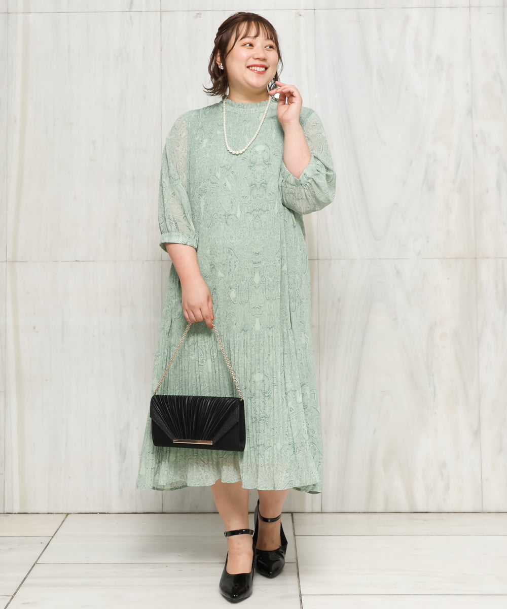 OLEJP03150 eur3(エウルキューブ) 【雑誌掲載】【大きいサイズ/11号サイズあり】アコーディオンプリーツワンピース ライトグリーン(30)