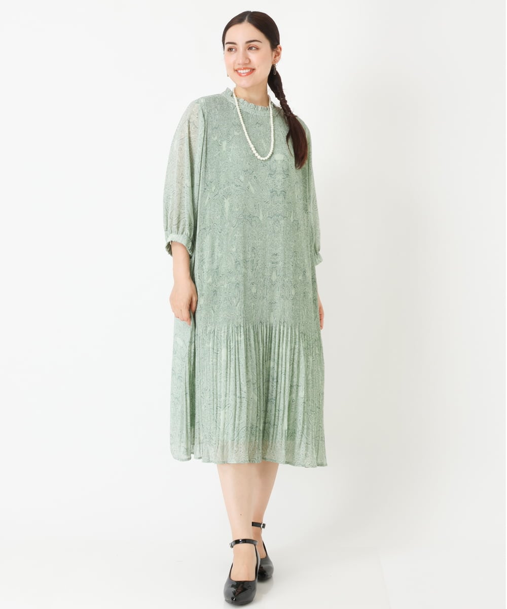 OLEJP03150 eur3(エウルキューブ) 【雑誌掲載】【大きいサイズ/11号サイズあり】アコーディオンプリーツワンピース ライトグリーン(30)