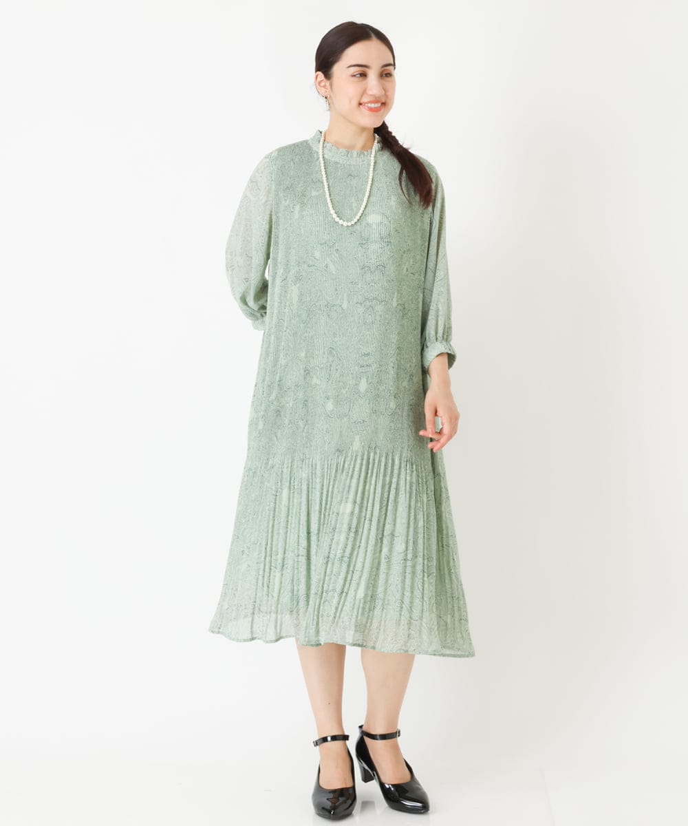 OLEJP03150 eur3(エウルキューブ) 【雑誌掲載】【大きいサイズ/11号サイズあり】アコーディオンプリーツワンピース ライトグリーン(30)