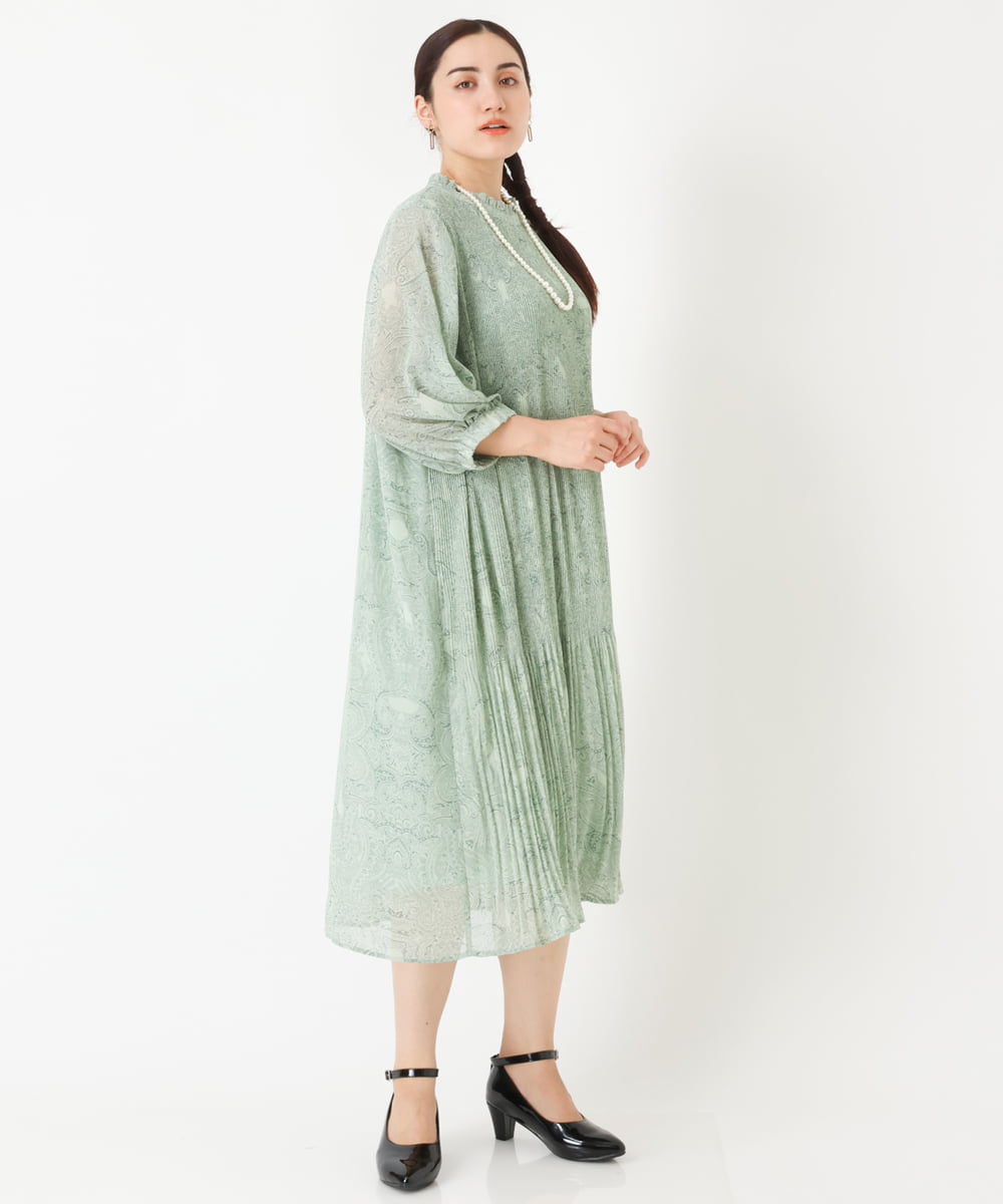 OLEJP03150 eur3(エウルキューブ) 【雑誌掲載】【大きいサイズ/11号サイズあり】アコーディオンプリーツワンピース ライトグリーン(30)