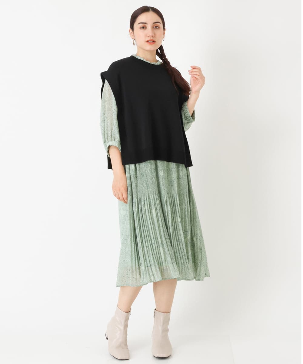 OLEJP03150 eur3(エウルキューブ) 【雑誌掲載】【大きいサイズ/11号サイズあり】アコーディオンプリーツワンピース ライトグリーン(30)