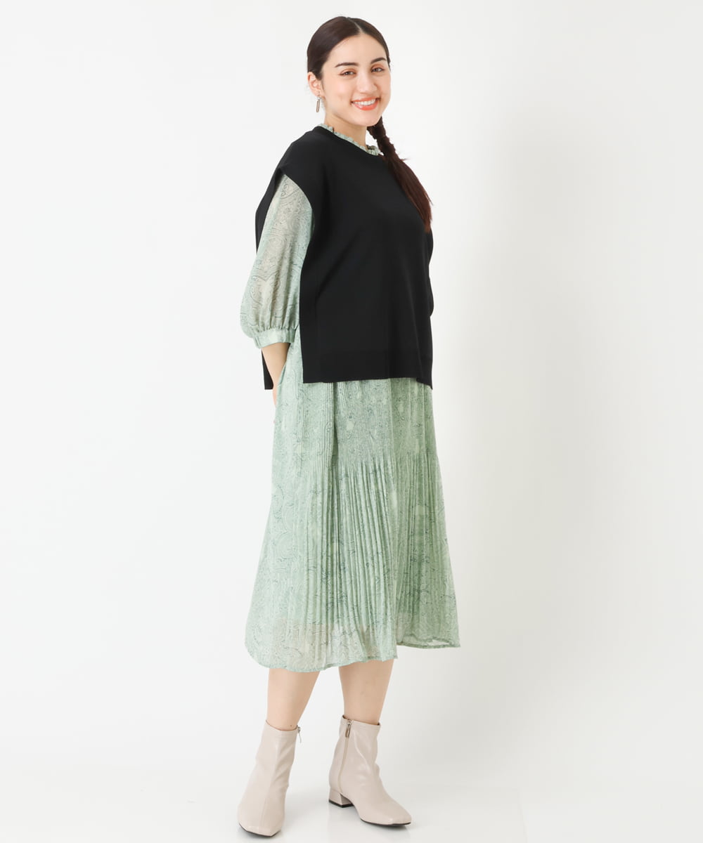 OLEJP03150 eur3(エウルキューブ) 【雑誌掲載】【大きいサイズ/11号サイズあり】アコーディオンプリーツワンピース ライトグリーン(30)