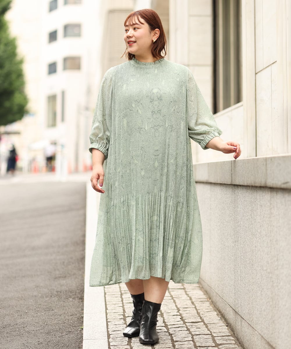 OLEJP03150 eur3(エウルキューブ) 【雑誌掲載】【大きいサイズ/11号サイズあり】アコーディオンプリーツワンピース ライトグリーン(30)