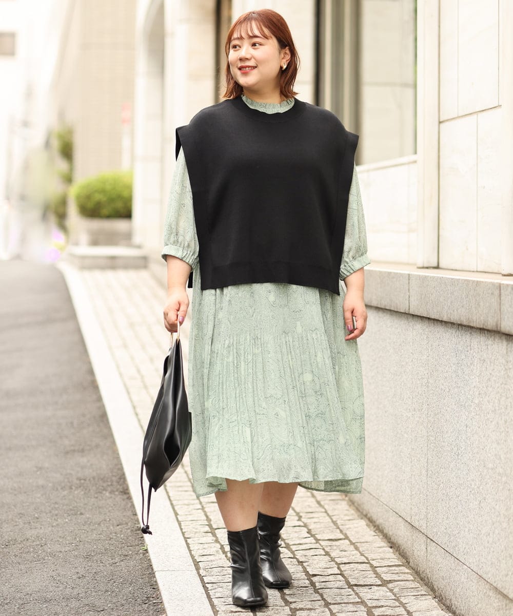 OLEJP03150 eur3(エウルキューブ) 【雑誌掲載】【大きいサイズ/11号サイズあり】アコーディオンプリーツワンピース ライトグリーン(30)