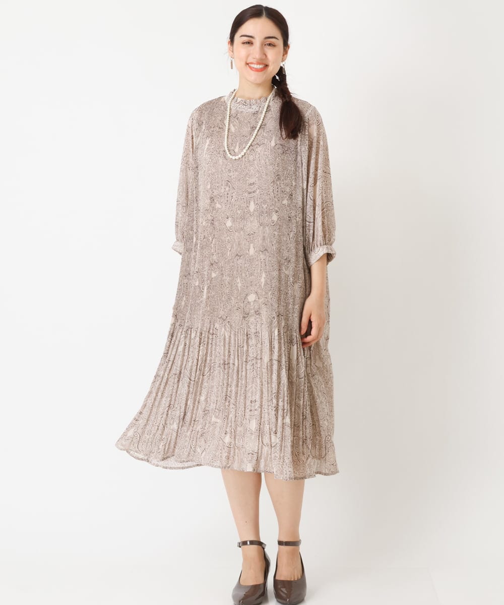 OLEJP03150 eur3(エウルキューブ) 【雑誌掲載】【大きいサイズ/11号サイズあり】アコーディオンプリーツワンピース ベージュ(82)