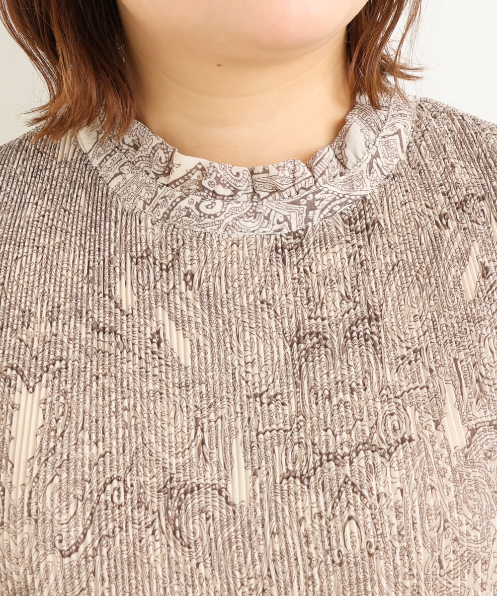 OLEJP03150 eur3(エウルキューブ) 【雑誌掲載】【大きいサイズ/11号サイズあり】アコーディオンプリーツワンピース ベージュ(82)