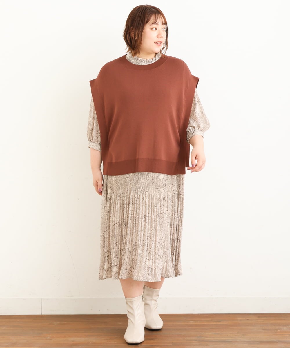 OLEJP03150 eur3(エウルキューブ) 【雑誌掲載】【大きいサイズ/11号サイズあり】アコーディオンプリーツワンピース ベージュ(82)