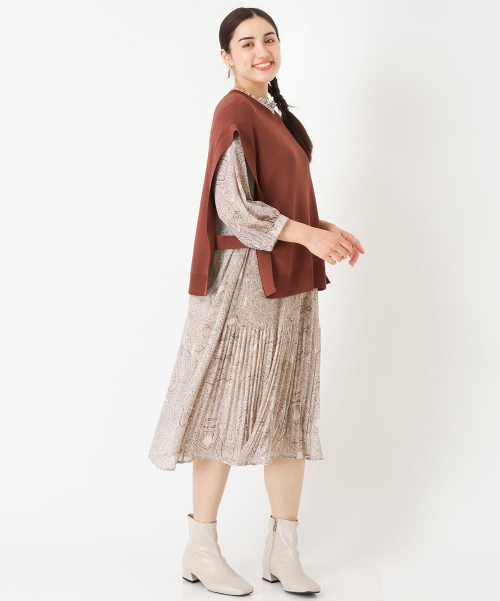 OLEJP03150 eur3(エウルキューブ) 【雑誌掲載】【大きいサイズ/11号サイズあり】アコーディオンプリーツワンピース ベージュ(82)